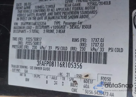 2006 Ford Fusion Sel from USA, damaged, VIN 3FAFP08116R105356